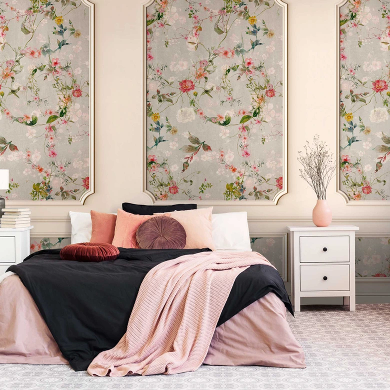Vintage-Fototapete mit Blumendesign - Vliestapete 3D-Paneele - Elegante Wohnzimmer Tapete 