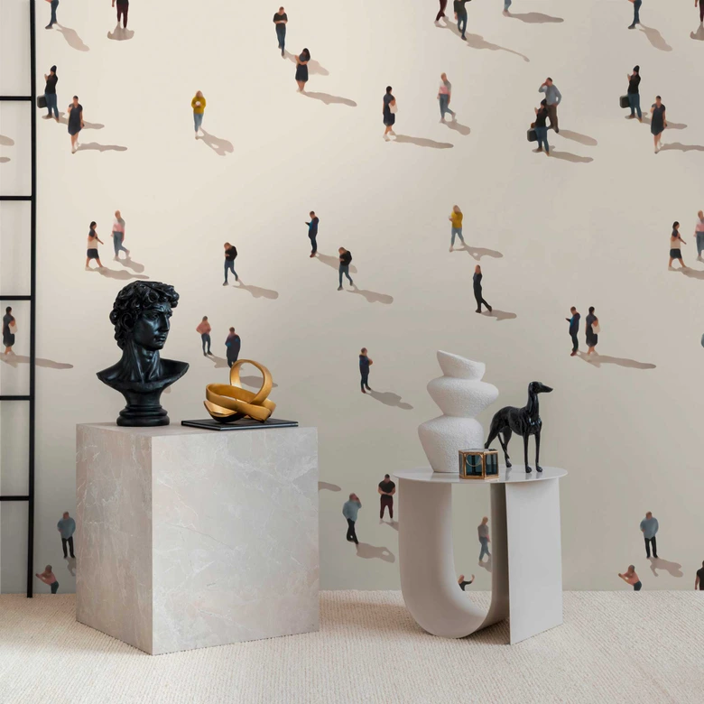 Papier peint photo Urban gens beige multicolore - papier peint intissé moderne pour salon & bureau 