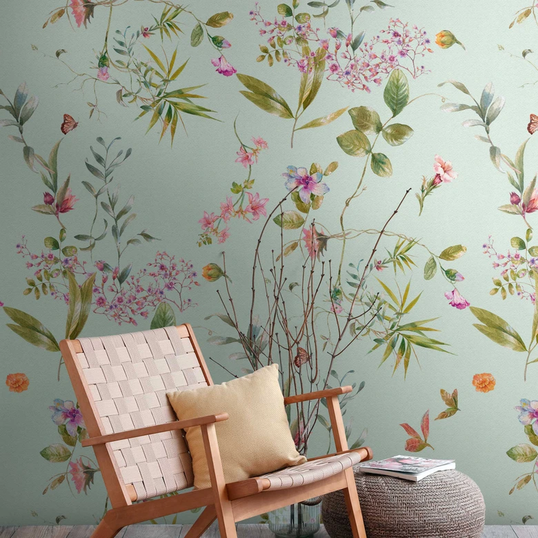 Mint green floral wallpaper 