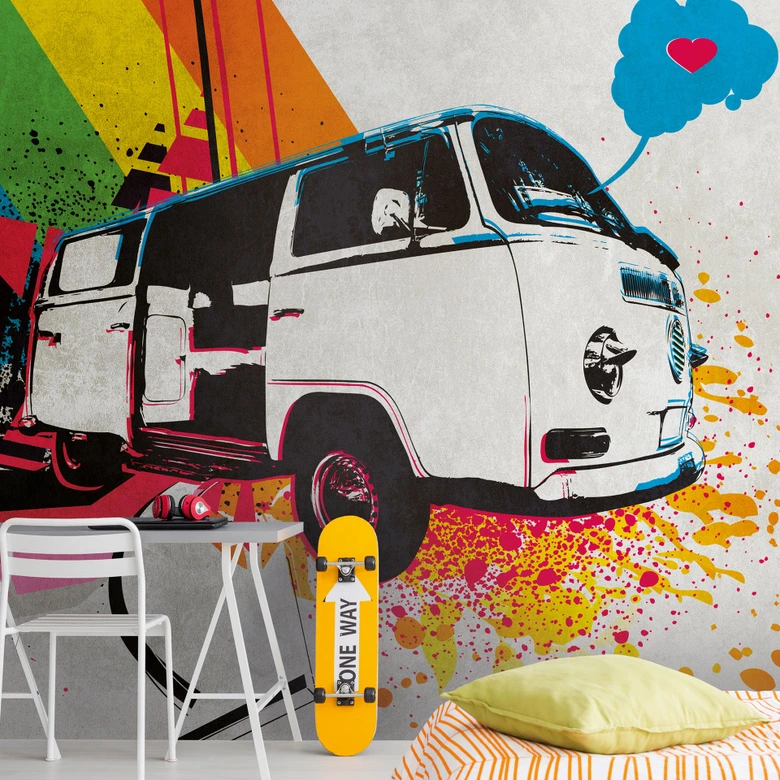 Livingwalls Tapete Bulli Metropolitan Stories THE WALL Vliestapete bunt, grau, beige 