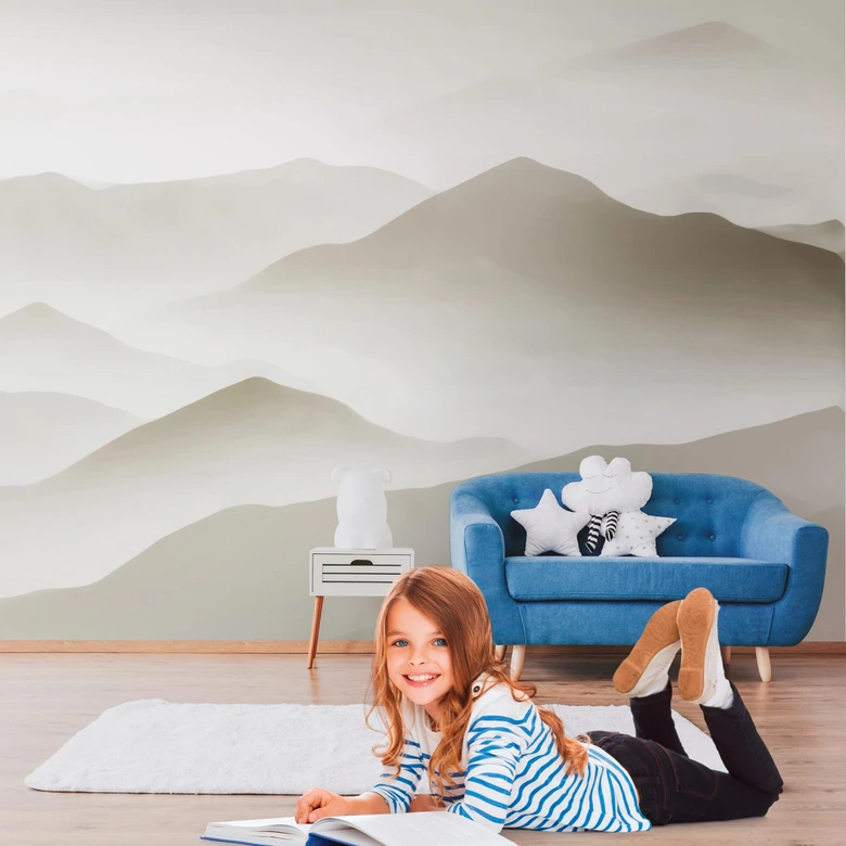 Livingwalls Tapete Bergpanorama Metropolitan Stories THE WALL Vliestapete Landschaft beige, weiß 