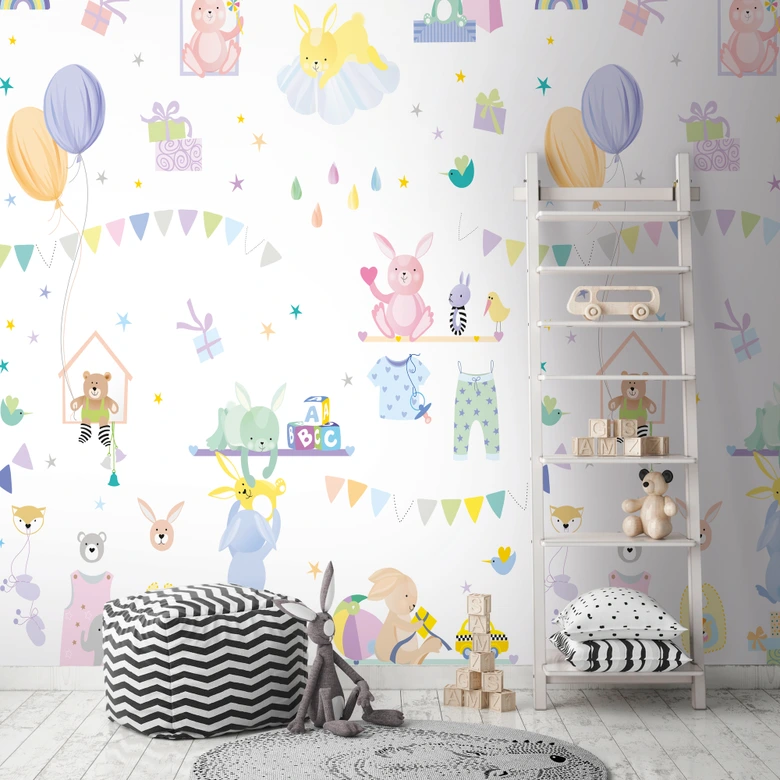 nursery wallpaper colourful purple - non-woven wallpaper art for kids Livingwalls - matt and smooth 