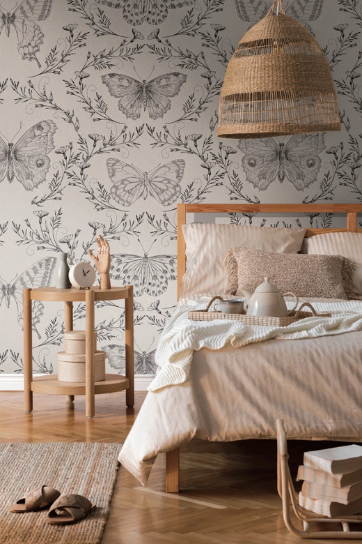 Fototapete Schmetterlinge grau beige - Vliestapete Insekten Livingwalls - matt und glatt 