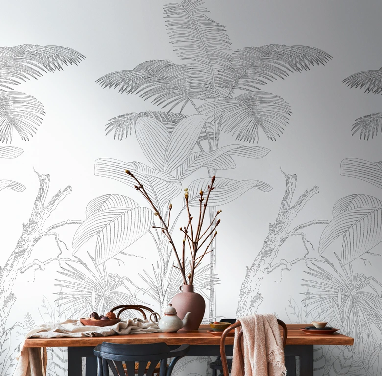 Fototapete Dschungel schwarz weiß - Vliestapete Botanisch Livingwalls - matt und glatt 