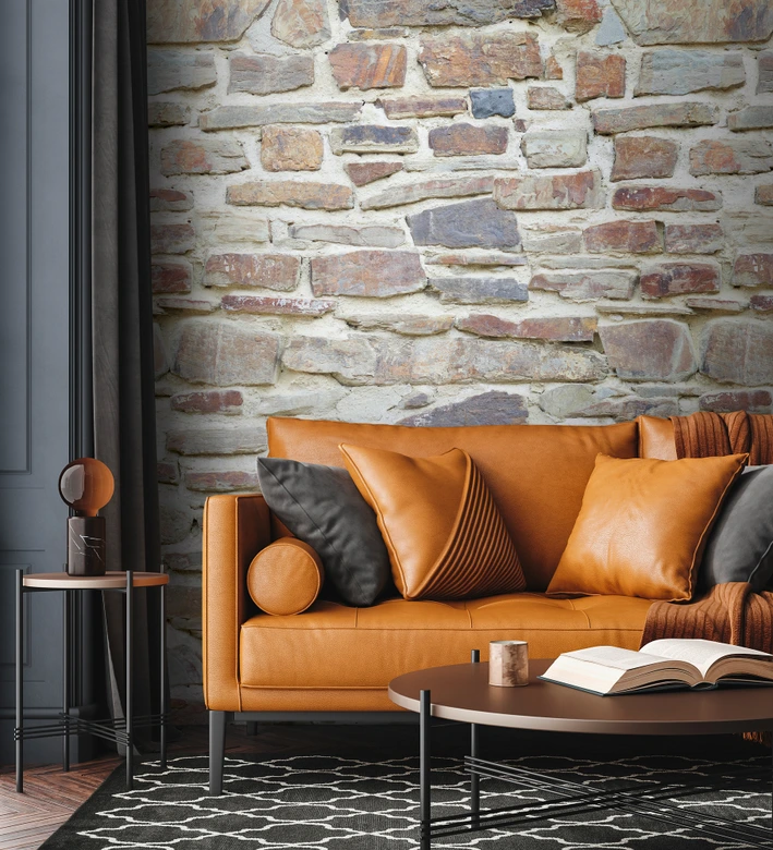 Fototapete Steinmauer beige braun - Vliestapete Industrial Livingwalls - matt und glatt 