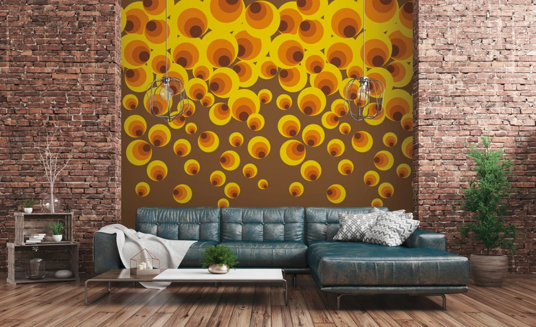 Fototapete Retrokreise gelb orange - Vliestapete Livingwalls - matt und glatt 