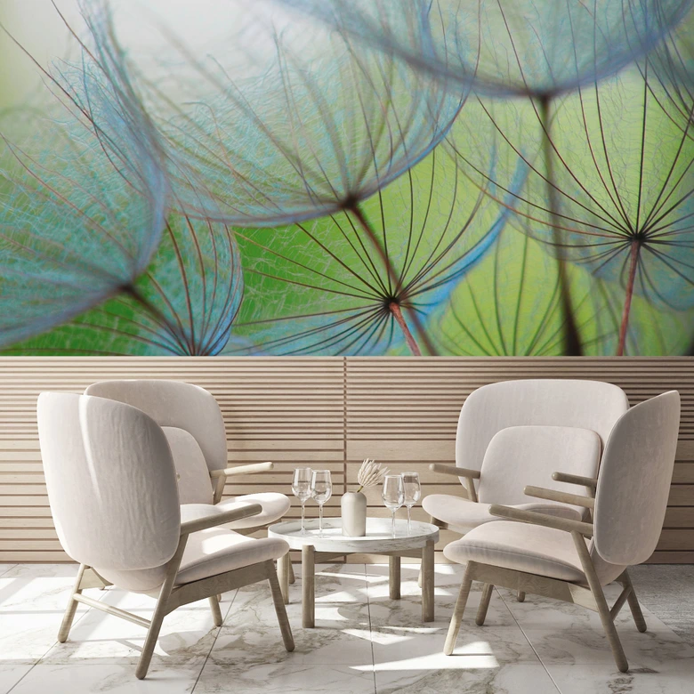 Fotobehang Vliesbehang groen blauw 3,75 m x 2,50 m natuurmotief delicaat 