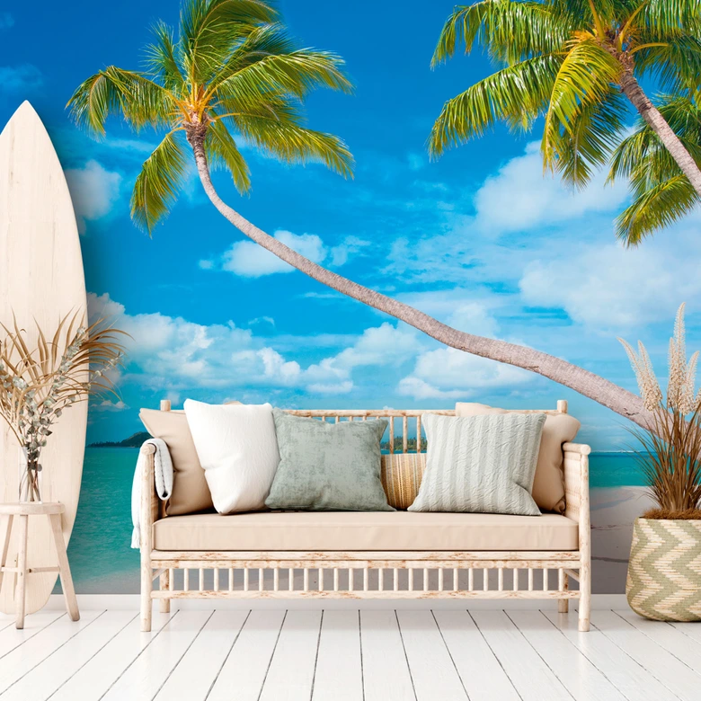 Palmenstrand-Fototapete Karibikflair – Vliestapete 3,75 m x 2,50 m 