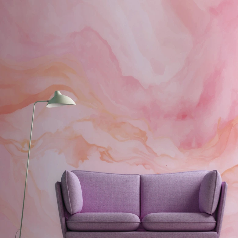 Marble wallpaper pink apricot - non-woven wallpaper 3,75 m x 2,50 m abstract soft 
