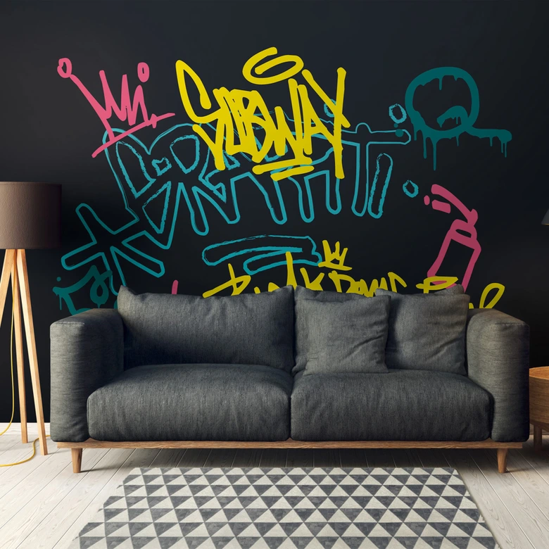 Wall Mural Graffiti Subway Black Colorful 3,75 x 2,50 m - street art non-woven wallpaper urban 