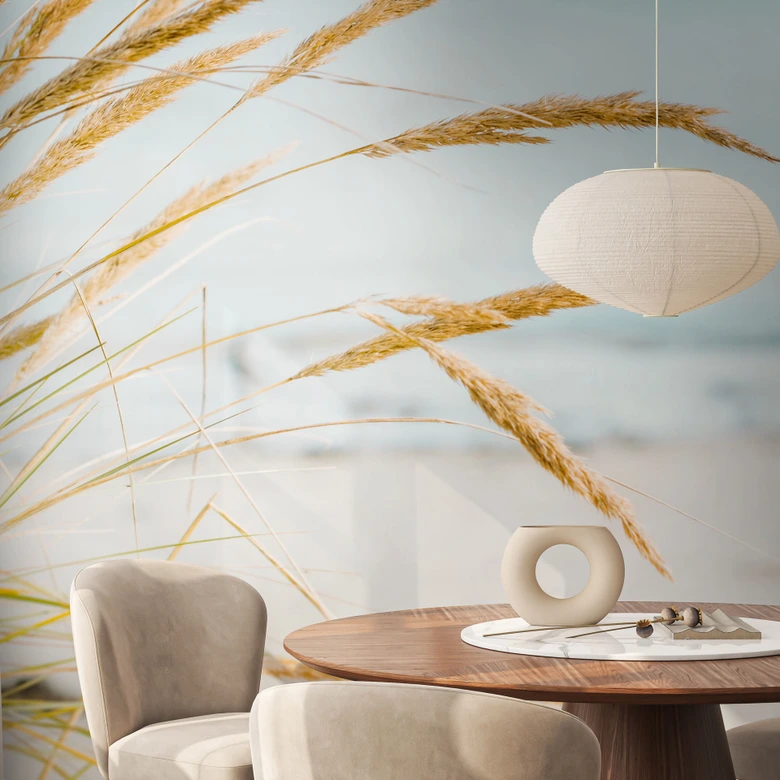 Fototapet med dyngräs ljusblå beige - 3,75 x 2,50 m - Icke-vävd tapet 