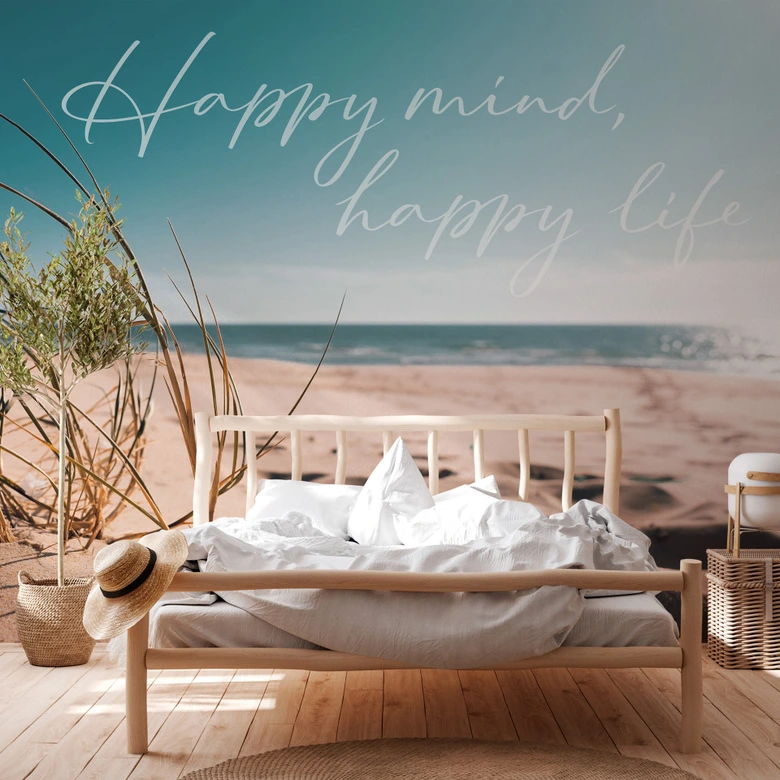 Beach wallpaper saying beige blue - 3,75 x 2,50 m - non-woven wallpaper modern 