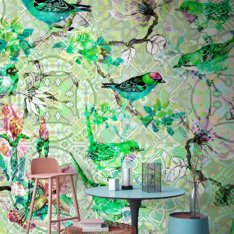 Livingwalls Fototapete Walls by Patel mosaic birds 1 