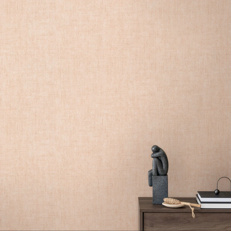 Strukturtapete Textil-Optik Apricot Beige - Dezente Vliestapete modern 