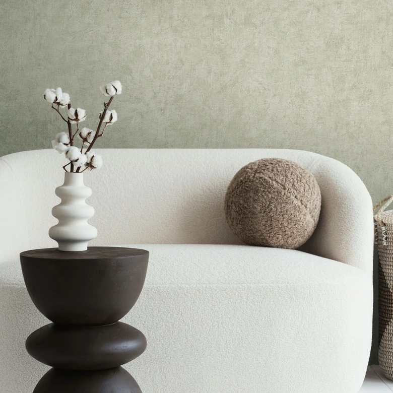 Concrete look wallpaper light green - Modern textured wallpaper in plaster look 