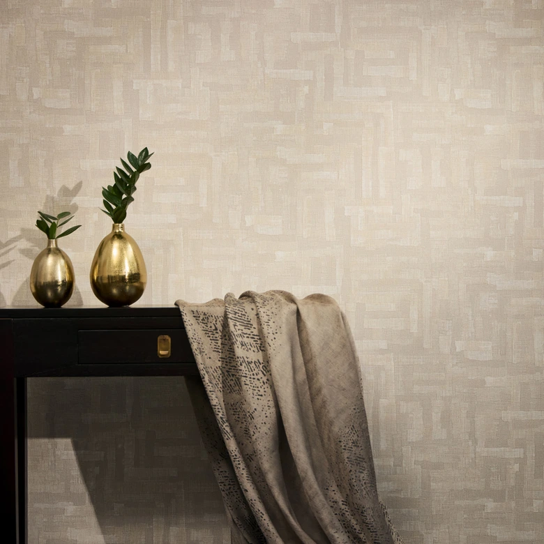 Textured wallpaper with linen look Beige Cream - Geometric Sample  