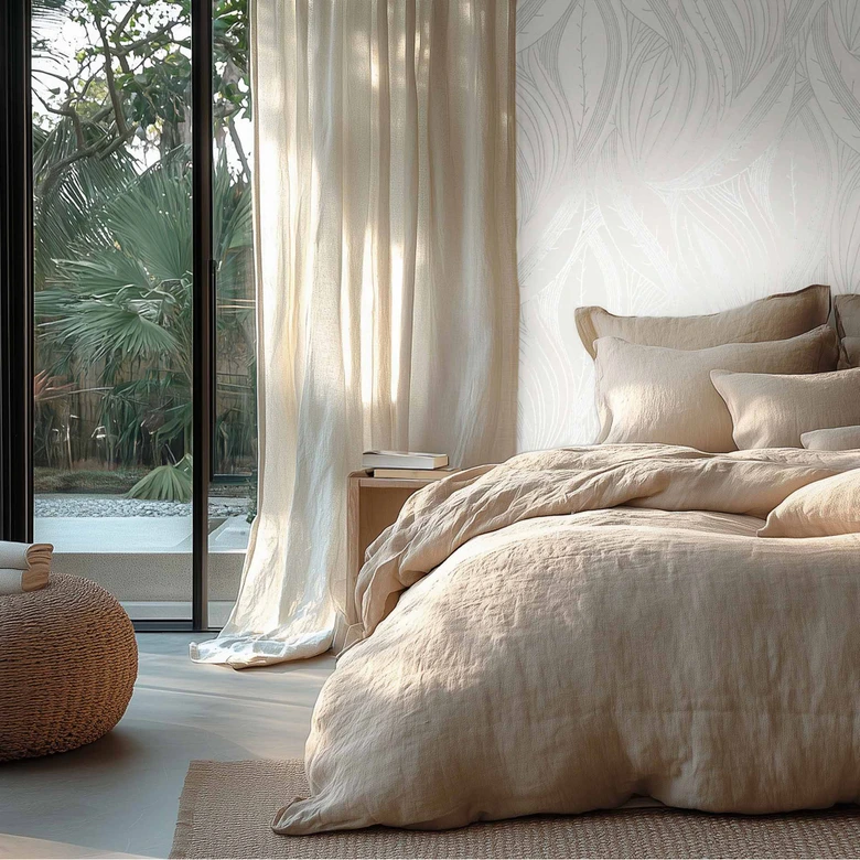 Papel pintado Leaves blanco gris claro - Papel no tejido con motivo de líneas finas  