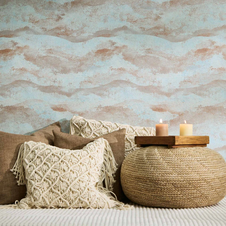 Papier peint dégradé bleu clair terracotta - motif abstrait - papier peint intissé 