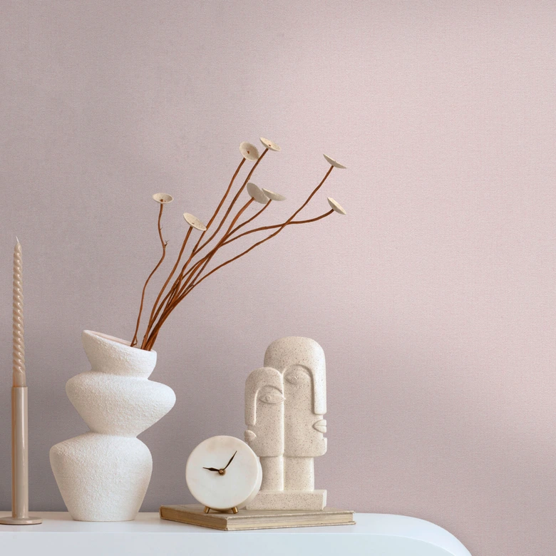 Vliesbehang in één kleur met fijne roze textuur - Vliesbehang in één kleur in delicaat roze 