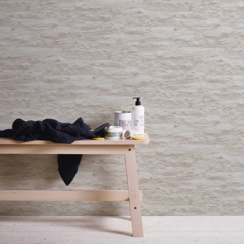 Selbstklebende Tapete & Möbelfolie - Steinwand - beige - Rolle 840x53 cm  
