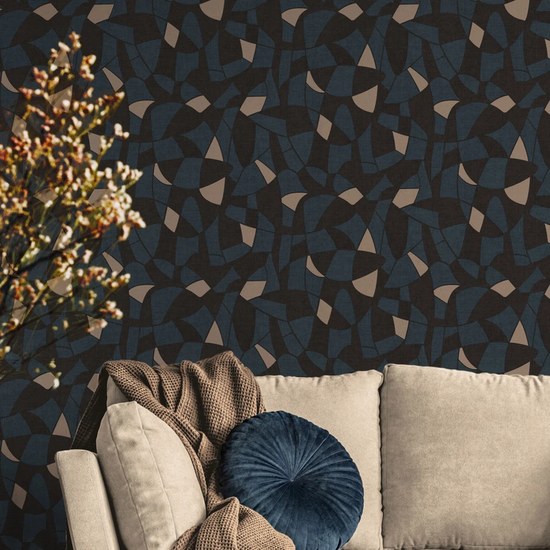 Papier peint design bleu noir beige vintage - papier peint intissé cuisine 