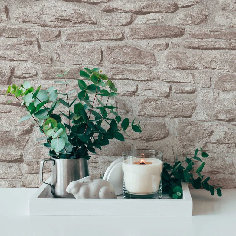 tapet med steneffekt beige grå - industrielt stentapet - non-woven tapet 