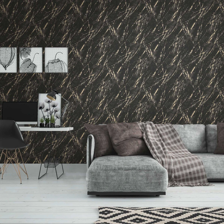 marmer metallic behang zwart goud - vliesbehang voor slaapkamer 