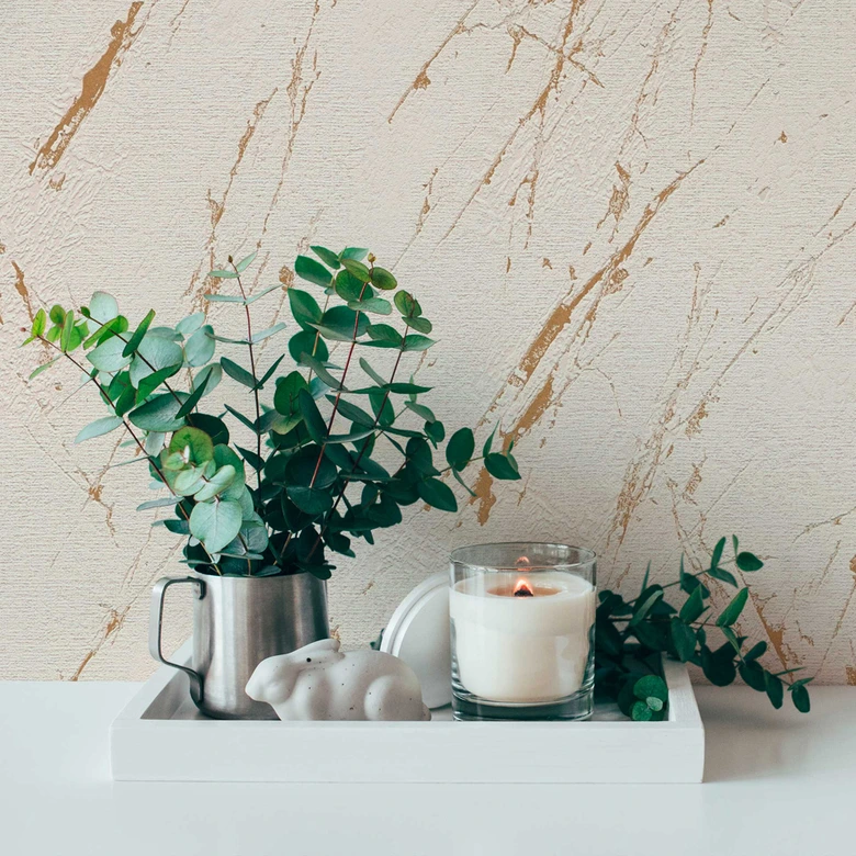 Papier peint moderne à effet marbré beige or - papier peint à effet métallique 