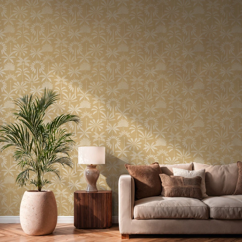 Vliestapete Palmen  beige creme metallic Tapete Wandtapete Blätter Natur Flur 