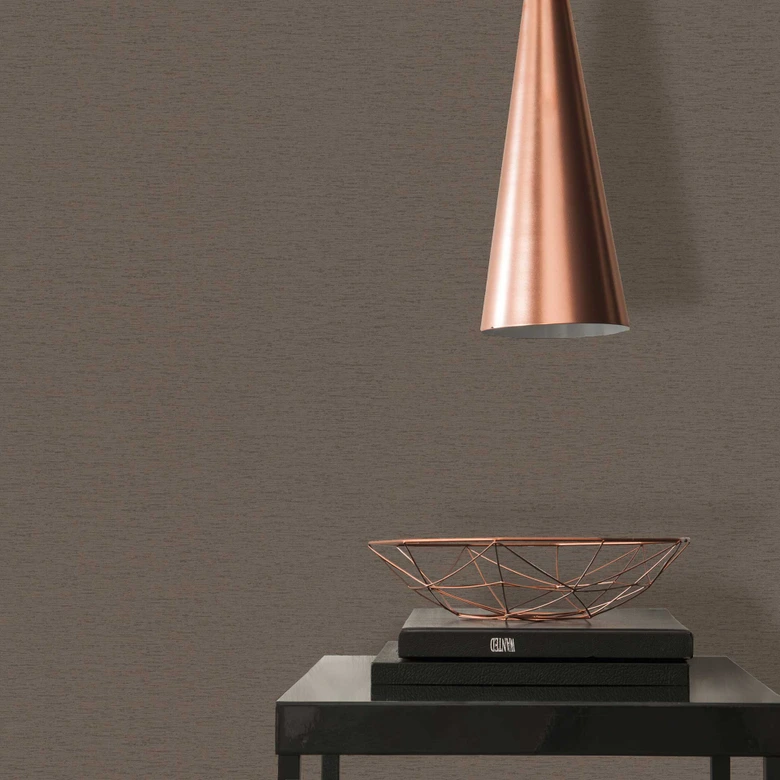 Papier peint uni avec structure horizontale tissée Marron 