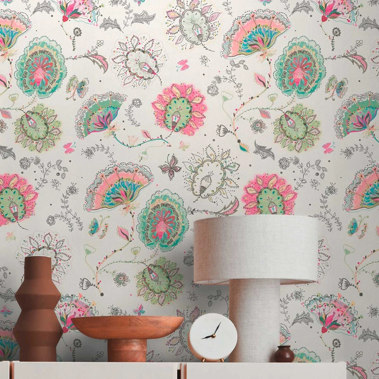 Blumen Tapete Bunt - Vliestapete Floral - Wohnzimmer Tapete Natur Weiß - Exotisch 