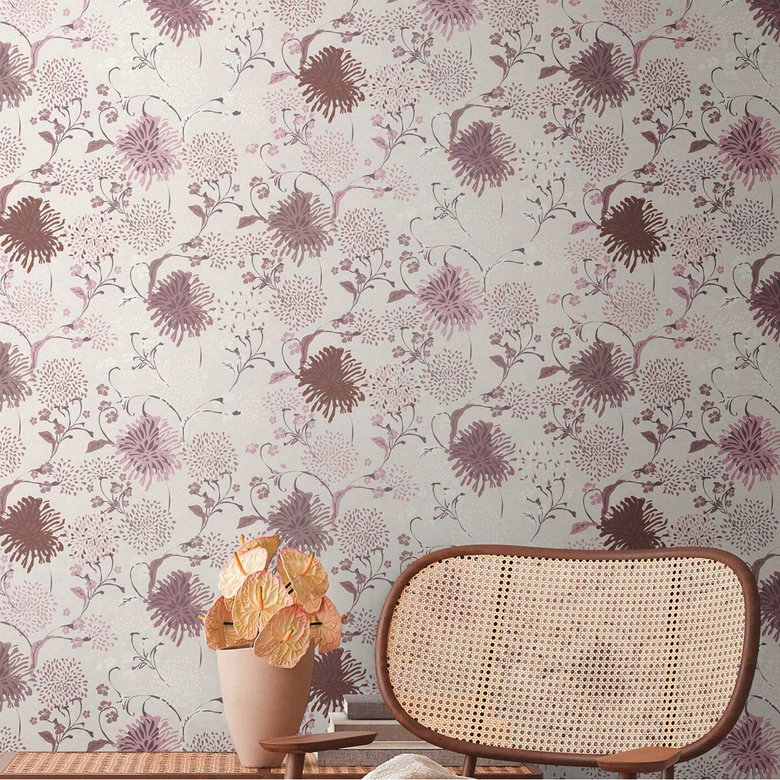 bloemen behang abstract wit paars - bloemen behang - natuurlijk woonkamer behang 