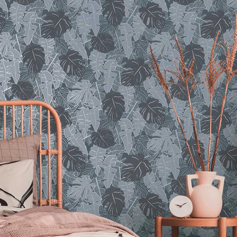 papier peint palmier gris anthracite - papier peint jungle - papier peint design feuilles de palmier 