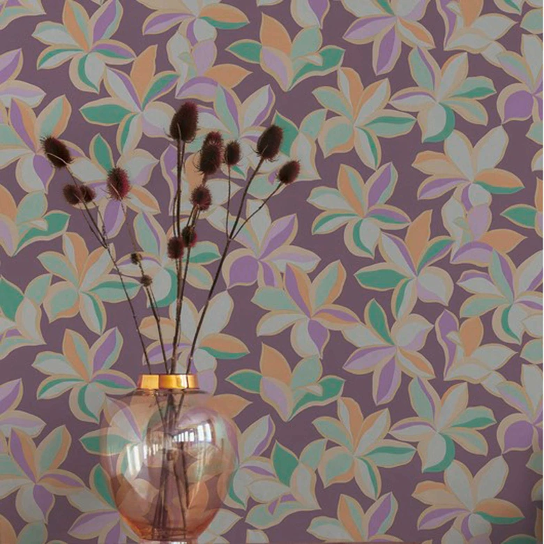 Florale Tapete Hawaii Lila Orange - Blumentapete Vlies - Designertapete Natur 