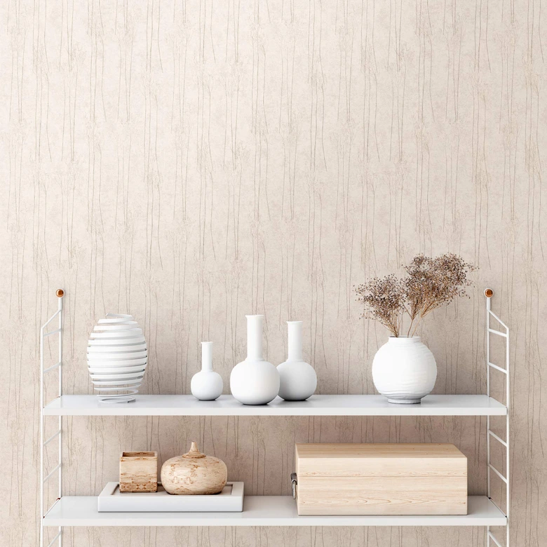 Scandinavian papier peint avec herbe de la pampa en gris et beige papier peint intissé à texture légère Hygge 