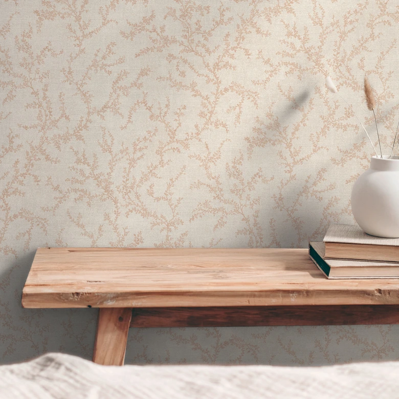 Florale Tapete mit Ranken Creme Braun Beige – Vliestapete zart strukturiert 