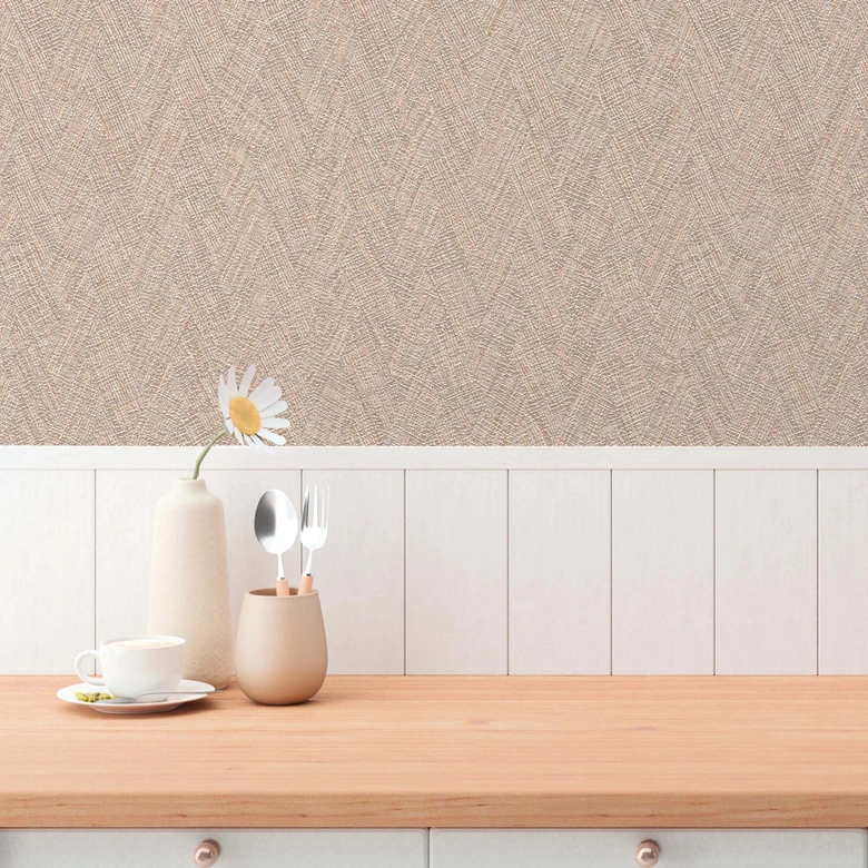 Textured wallpaper herringbone brown orange - non-woven wallpaper modern textile patterned 