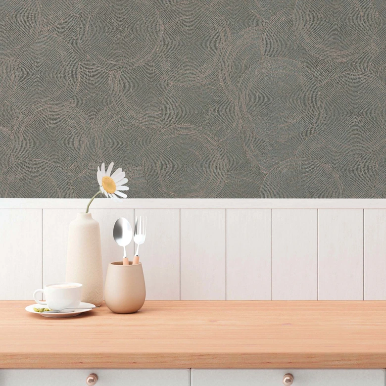 3D-Tapete Kreismuster Grau Braun – Vliestapete mit Struktur modern gemustert 