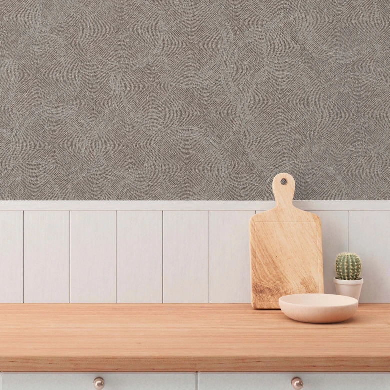 3D-Tapete Kreismuster Braun Beige Grau – Vliestapete modern strukturiert gemustert 