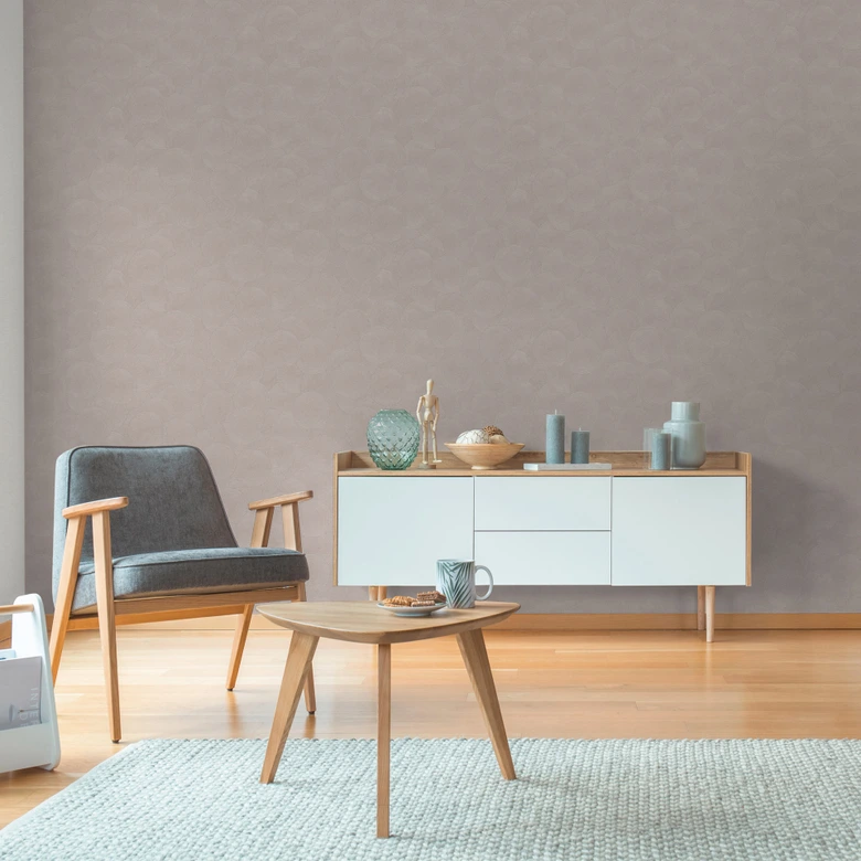 3D behang cirkelpatroon beige grijs - Vliesbehang structuur discreet modern 