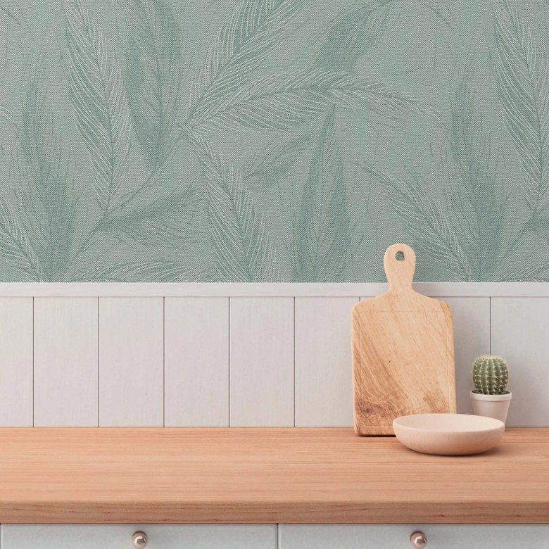 Plant wallpaper green gray - non-woven wallpaper with fine matt leaf pattern 