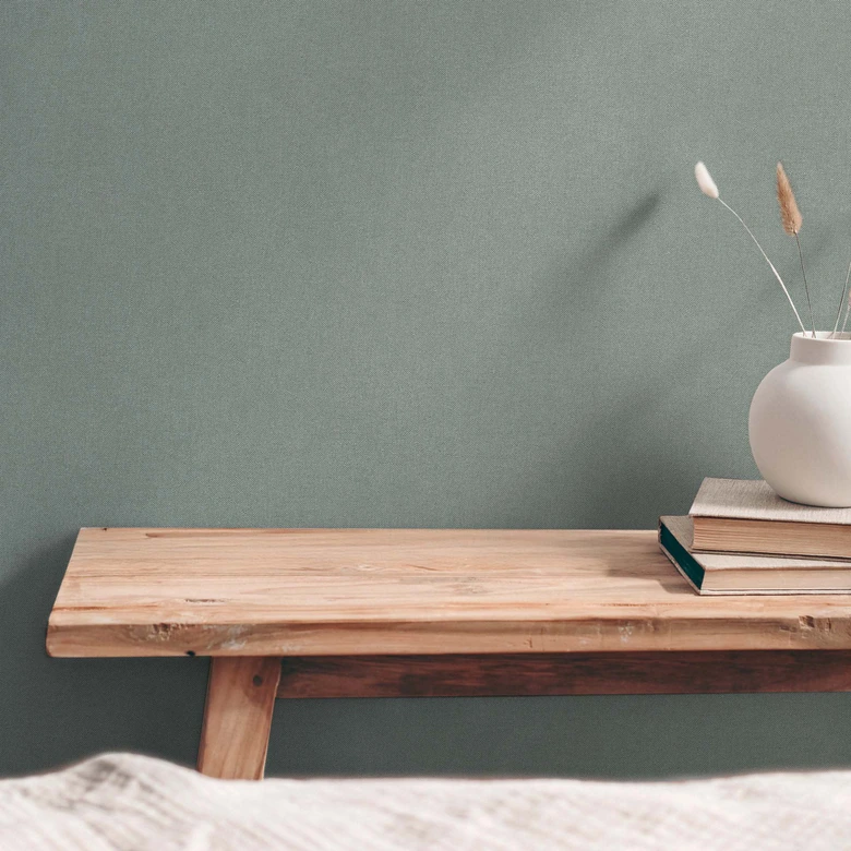 Single wallpaper with linen look green blue - plain non-woven wallpaper with textile texture 