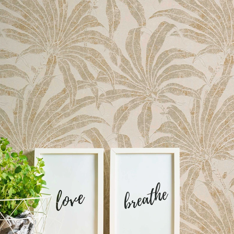 papier peint végétal beige or brillant - papier peint à motifs avec design de jungle 