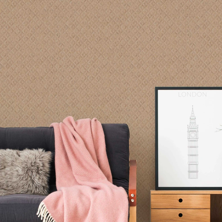 Mönstertapet med romber beige guld - grafisk tapet något glansig  