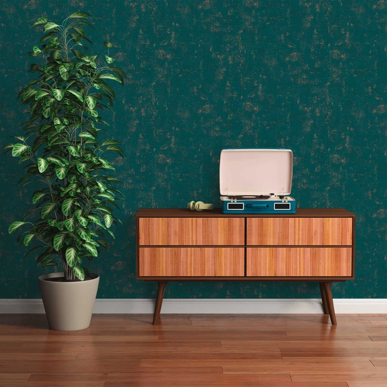 Tapete mit Bastmuster Gold Blau - Vliestapete mit Metallic-Effekt -Strukturtapete 