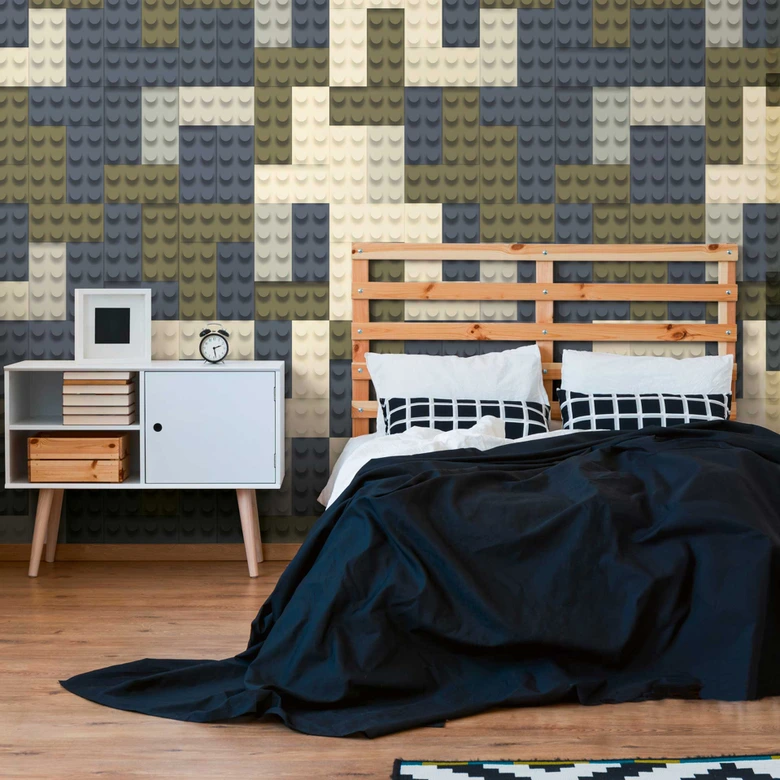 Wall Mural building block pattern gray blue green - nursery wallpaper - expandable 