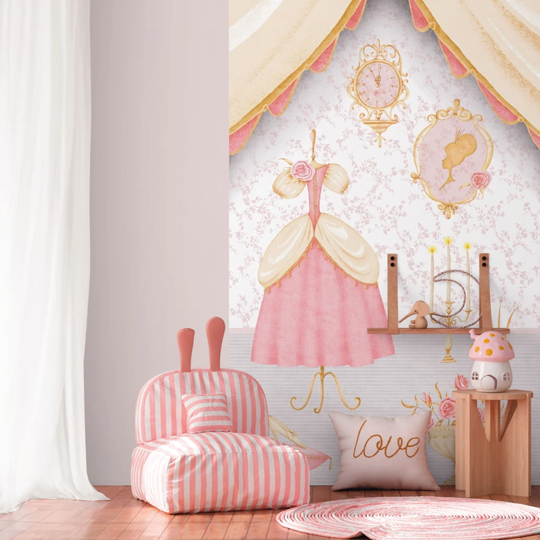Prinsessenkamer roze beige - meisjeskamer Fotobehang  
