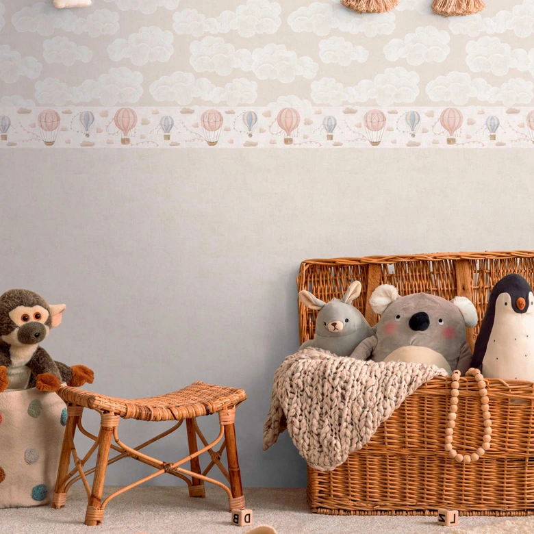 Wolken-Tapete Beige Weiß - Kinderzimmer Tapete mit Wolkenmotiv  