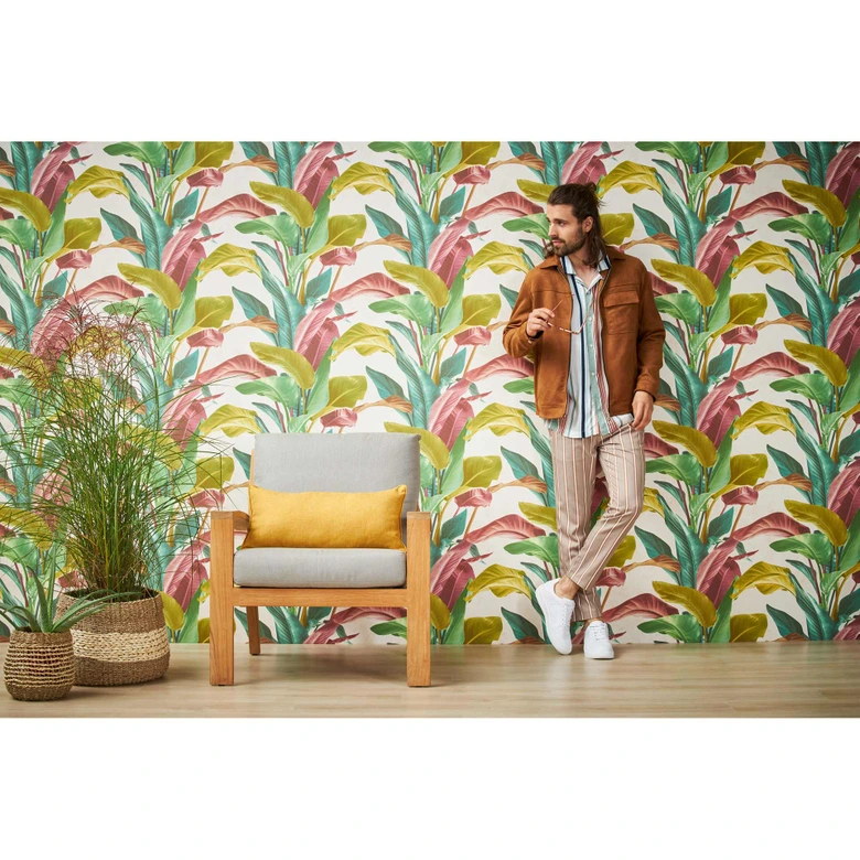 Livingwalls Metropolitan Stories 2 Antonio - Barcelona Papier peint floral palmier, Coloré, Crème,  