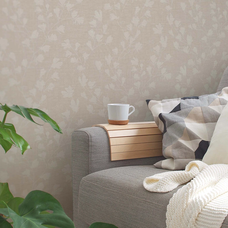 Blatt Tapete Beige modern - florale Blätter Vliestapete Blumen 